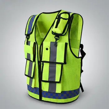 

Outdoor Reflective Safety Vest Multi Pockets Work Warning Workwear Security Clothes Day Night Cycling Warning Night Running Suit