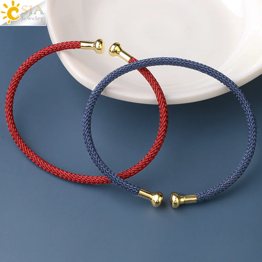 Stainless Steel Bracelets Stainless Steel Jewelry Cuff Bracelet CSJA Simple Steel Open Cuff Bracelet Gold Color Wire Wrap Bangle Lucky Red Bracelet Handmade Jewelry Gift Accessories G839