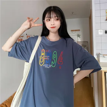 

Preppy Style Letter Print Short Sleeve Casual Tee Shirt Women 2020 New Summer Cotton Loose Oversize Women T-shirt Free Shipping