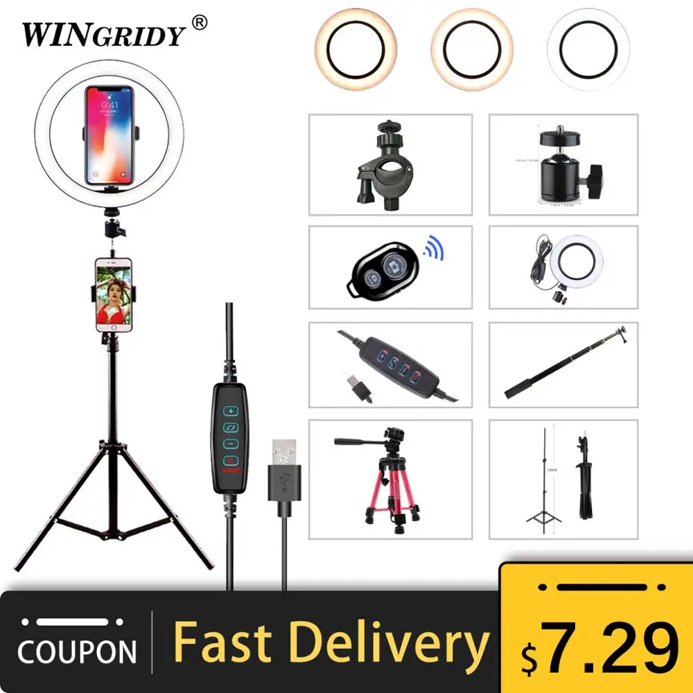  LED Ring Light 16cm 26cm 5600K 64 LEDs Selfie Ring Lamp Photographic Lighting With Tripod Phone Hol - 33025699490