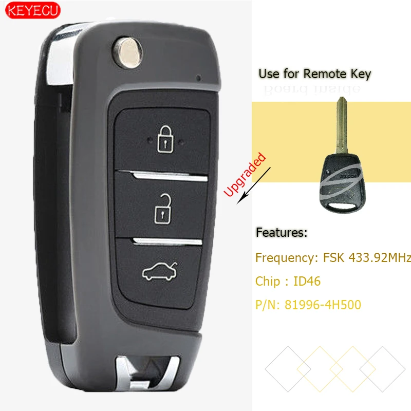 

KEYECU Upgraded Folding Remote Key Fob FSK 433.92MHz ID46 for Hyundai H-1 iMax iLoad i800 2008-2017 P/N: 81996-4H500