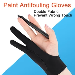 1pc Double Layer Paint Antifouling Gloves Two Fingers Flastic Fabric Breathable Drawing Anti-touch Screen for Artist Students