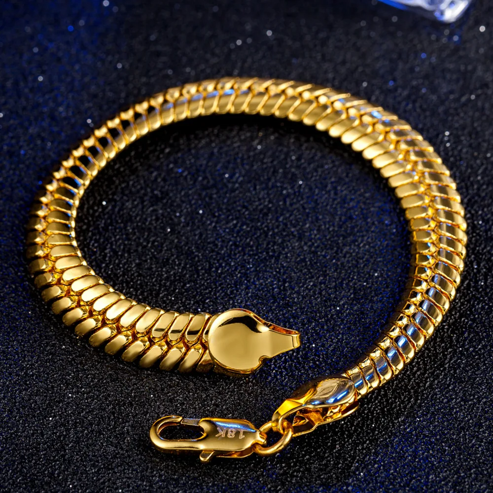 

Bone Bracelet Simple Style Massive Fashion Jewelry Yellow Gold Filled Classic Mens Bracelet Solid Accessories 8.3" Long