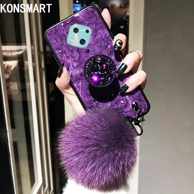 KONSMART For VIVO V17 Russian Glitter Marble Case S1 Pro Soft Silicone Cover Y9S Phone with Hairball Strap | Мобильные телефоны и