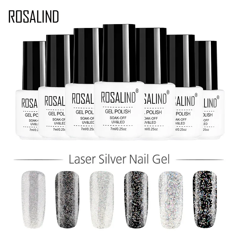 ROSALIND лазерный серебряный лак для ногтей с блестками длительный блеск принадлежности для ногтей гель лак для ногтей