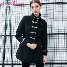 Двубортное шерстяное пальто на пуговицах с золотой вышивкой, приталенное повседневное шерстяное пальто в стиле милитари для работы, женская зимняя верхняя одежда 7527