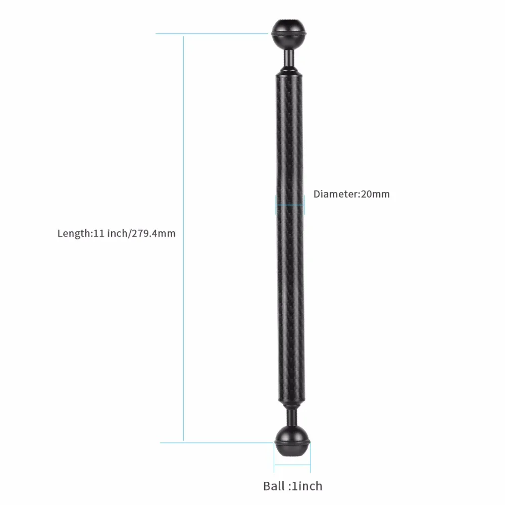 BGNing из углеродного волокна для дайвинга " дюймовая шариковая головка удлинитель 5-12 дюймов D20mm светильник для подводного плавания