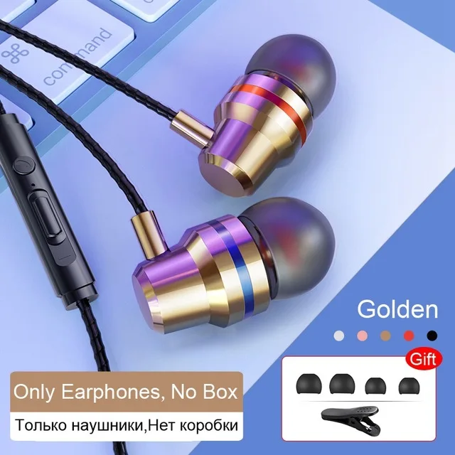 Golden Проводные наушники-вкладыши 3,5 мм, наушники с микрофоном, стереогарнитура, 5 цветов, для samsung, Xiaomi, телефона, компьютера - Цвет: Golden