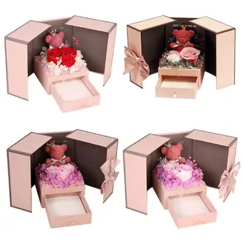 

Creative Artificial Rose Flower Bear Presents Boxes Practical Jewelry Necklace Rings Storage Case Christmas Gifts