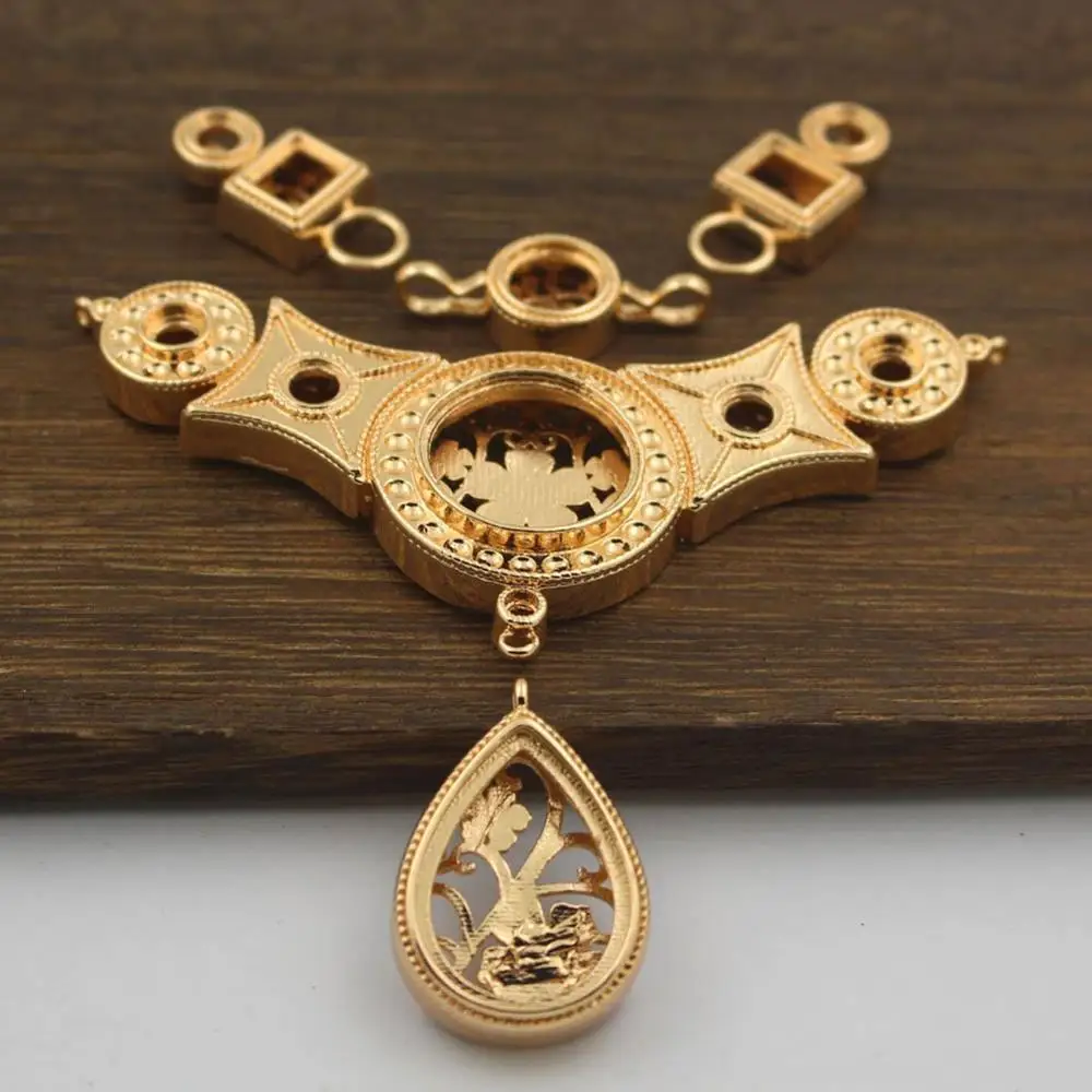 Gold color 2 комплекта, латунные Камеи Кабошоны с открытой спиной, ободок, подвеска, ожерелье, разъемы, качество, сделай сам, для женщин, свадебные ювелирные изделия, принадлежности - Цвет: Gold color