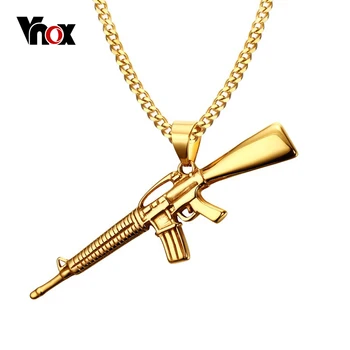 

Vnox Gold Gun Pattern Pendant Necklace Punk Stainless Steel Metal Men Jewelry