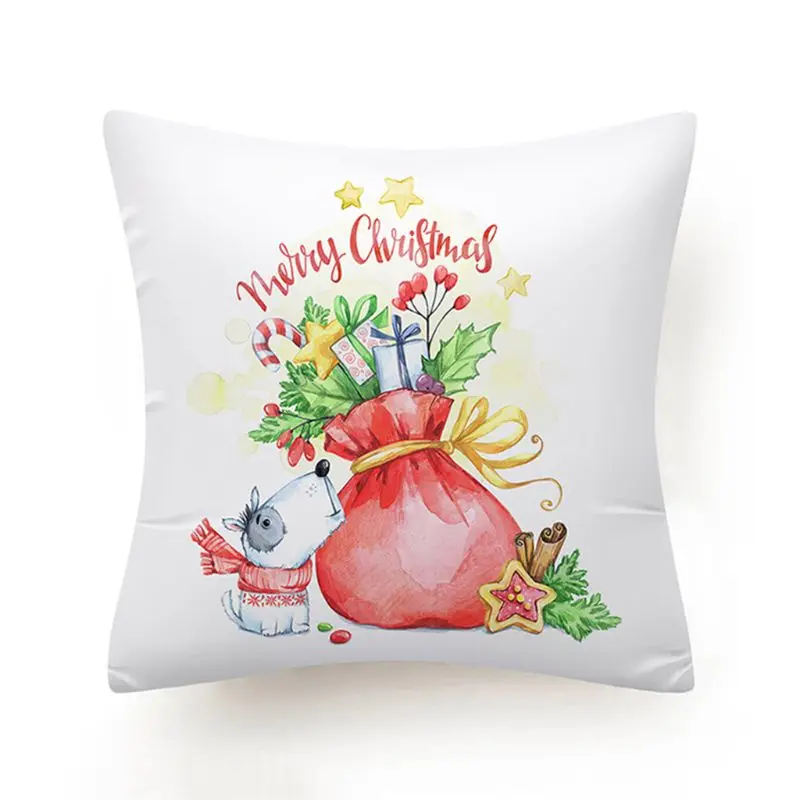 Christmas Throw Pillow Case Cartoon Car Present Santa Hat Snowman Cushion Cover 634E