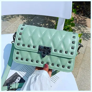 

Elegant Female Small Square Crossbody Bag 2020 New High Quality PU Leather Women's Designer Handbag Rivet Shoulder Messenger Bag