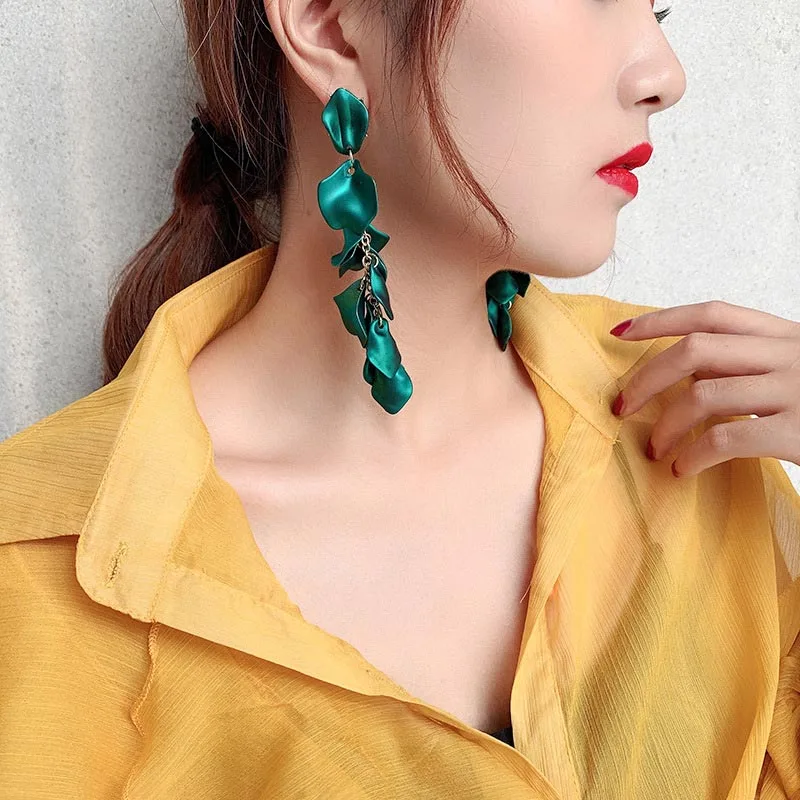Dangle Earrings YAOLOGE Dark Blue Green Exaggerated Fairy Flower Petal Tassel Trendy Western Womens Pendent Jewelry