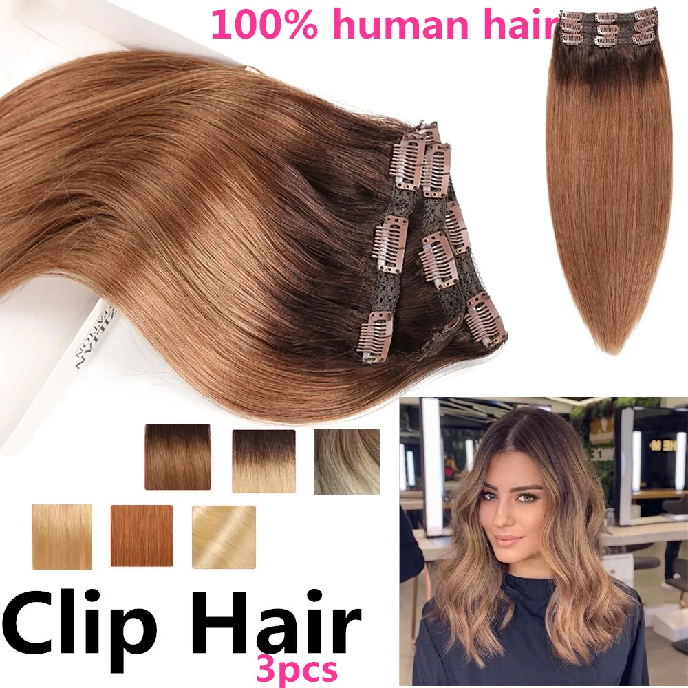 Balayage-extensiones de cabello humano con Clip, máquina de Color degradado 2T6 2T8, Remy, fácil de hacer, estilo, 30cm-55cm, pedido personalizado, 3 piezas