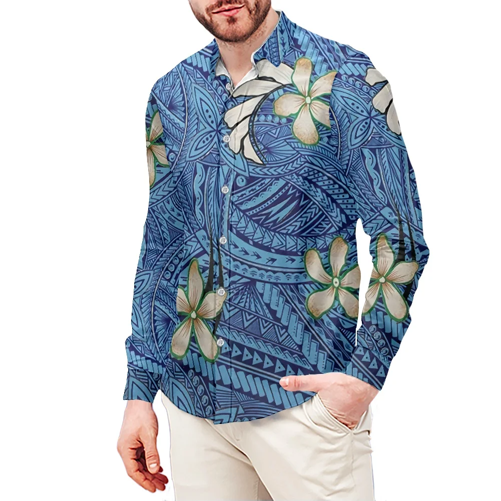 Cool Mens Long Sleeve Shirt Personality Street Apparel Polynesian Tradition Tribal Design Mens Slim Long Sleeve Shirt