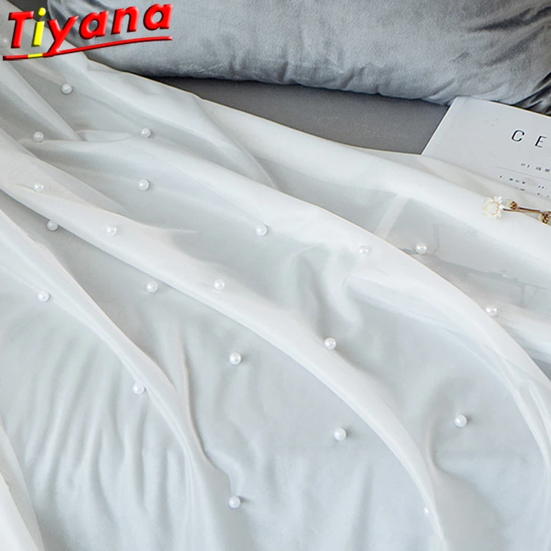 Modern White Pearl Yarn Beading Tulle Curtains for Living Room European Elegant Window Drapes for Bedroom Wedding Voile#20