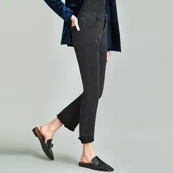 

HAVVA autumn winter micro boot black cropped jeans high waist loose denim pants K4501