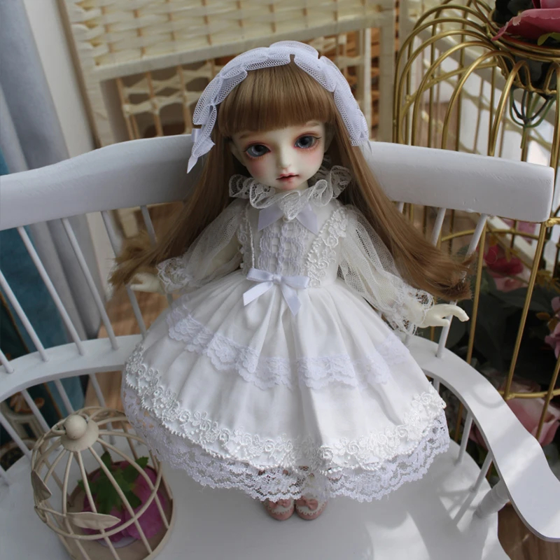 1/6 1/4 1/3 BJD белое платье+ украшение для волос для 1/6 YOSD 1/4 BJD MSD 1/3 BJD Blyth платье для куклы кукла аксессуары BJD платье - Цвет: Белый