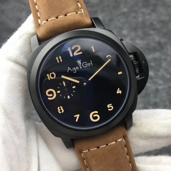 

44mm Classic New Men Automatic Mechanical Sapphire Stainless Steel Leather 1950 3 Days Luminous Green Orange Number Watch