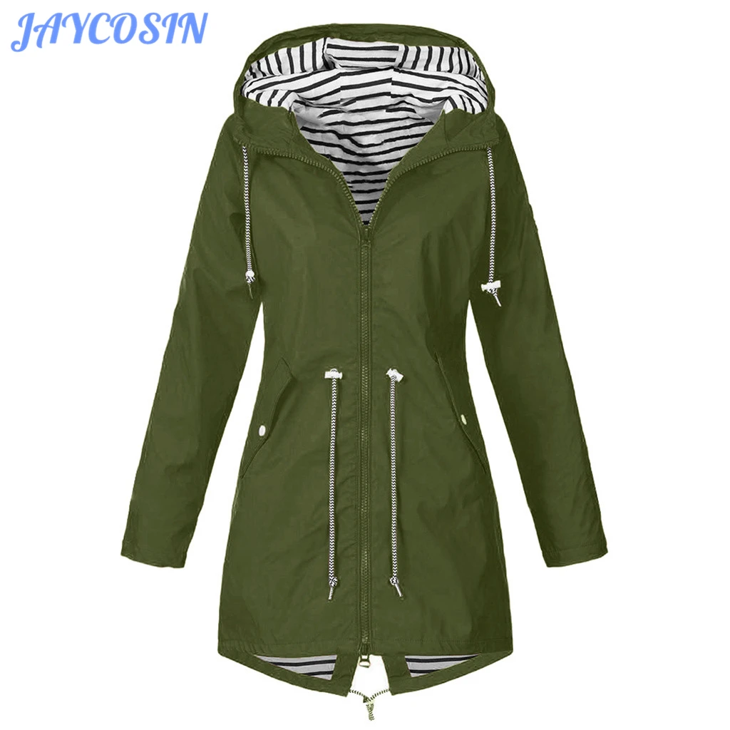 

JAYCOSIN Clothes Women Fashion Solid Rain Jackets Coats Outdoor Plus Size Waterproof Hooded Coat Loose Zipper Outwear Women 828