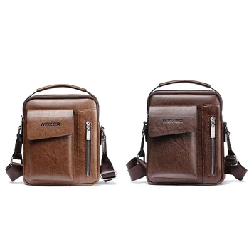 

2 Pcs Weixier Vintage Messenger Bag Pu Leather Crossbody Bags for Bags Retro Zipper Light Brown & Dark Brown