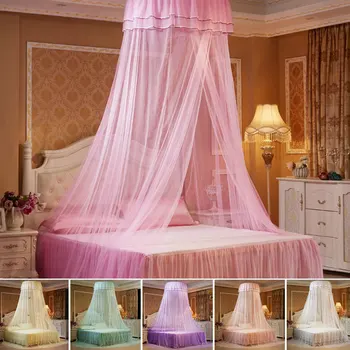 

Round Top Canopy for Beds Ceiling-Mounted Mosquito Net Free Installation Foldable Bed Canopy with Hook Princess Bed Curtain