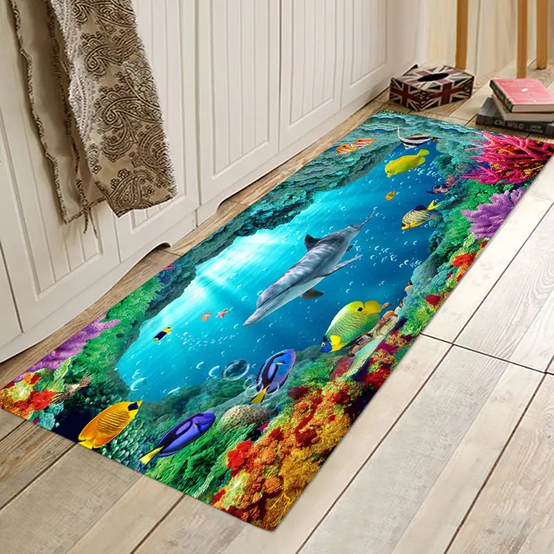 Дельфины и киты подводный мир с цифровым 3d-рисунком фланелевый дверной коврик, прикроватный коврик, коврик для ванной комнаты - Цвет: DolphinsA