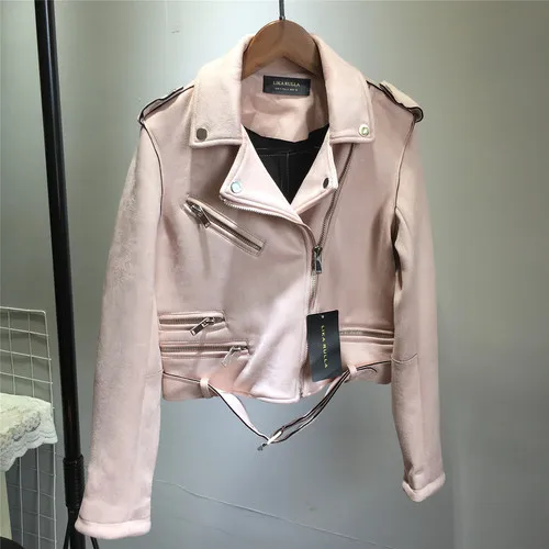 Синий Women's Suede Jacket Korean New Joker Slim Jacket Female Student Motorcycle Faux Leather Coat Short Coats Autumn and Winter - Цвет: Синий