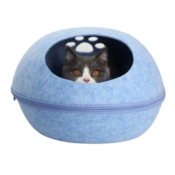 

Portable Cat House Cave Sleeping Bag Zipper Egg Shape Felt Cloth Pet House Nest All Season Use Dog Cat Bed