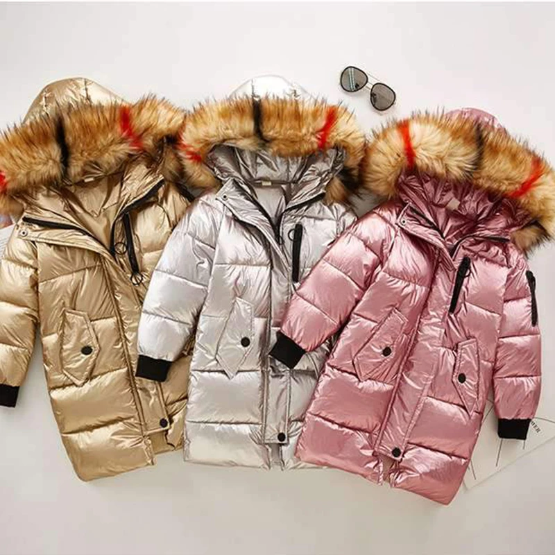 Русская зимняя куртка для детей до-30 градусов длинный зимний комбинезон с подкладкой, пальто для девочек Детская парка теплые пуховые пальто с меховым утеплителем и капюшоном