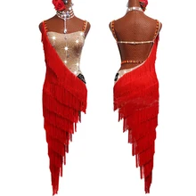 Платья для соревнований по латинским танцам, юбка с бахромой для выступлений, стразы для взрослых девочек, одежда с красной бахромой, платье для самбы BL2680