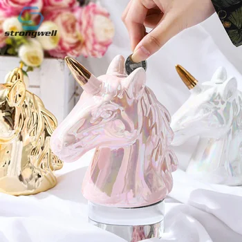 

Strongwell Nordic Ins Pearl Glaze Unicorn Ceramic Piggy Bank Desktop Decor Pink Gold Money Box Home Decor Wedding Birthday Gift