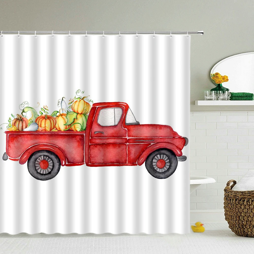 

Thanksgiving Shower Curtains Pumpkin Car 3d Bathroom Curtains Decoration Waterproof Polyester Cloth With Hooks Home Bath Screen