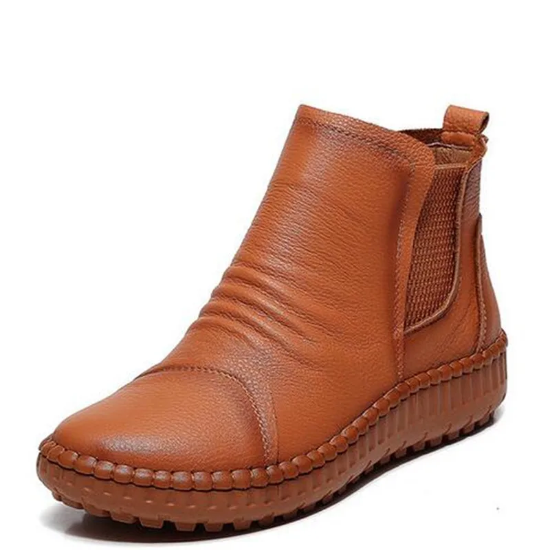 

New Hand-stitched 100% Natural Full Genuine Leather Boots Women Ankle Boots Autumn Winter Boots Soft Bottom Non-slip Snow Boots
