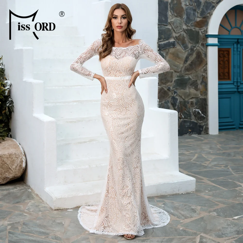 Missord 2019 женское сексуальное кружевное платье с открытыми плечами Макси
