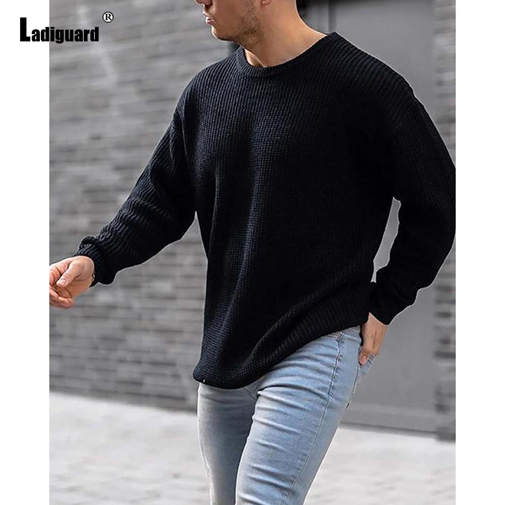 Ladiguard Men Knitting Sweater Black Warm Clothes Male Streetwear 2021 Autumn Fashion Top Casual Pullovers Mens White Sweaters