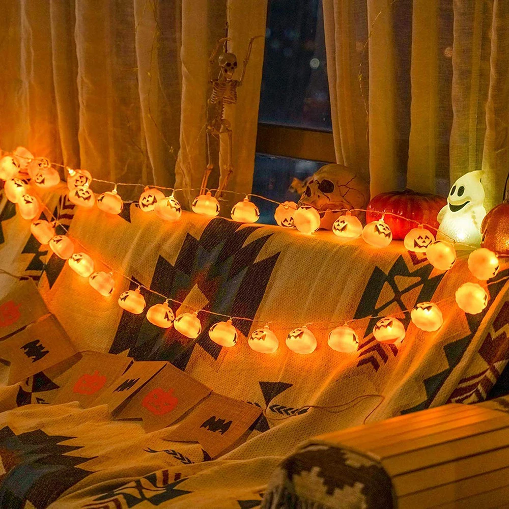 Battery operated 10/20/40 LED Pumpkin String Lights DIY Light Lantern Halloween Holiday Party Home Decoration | Лампы и освещение