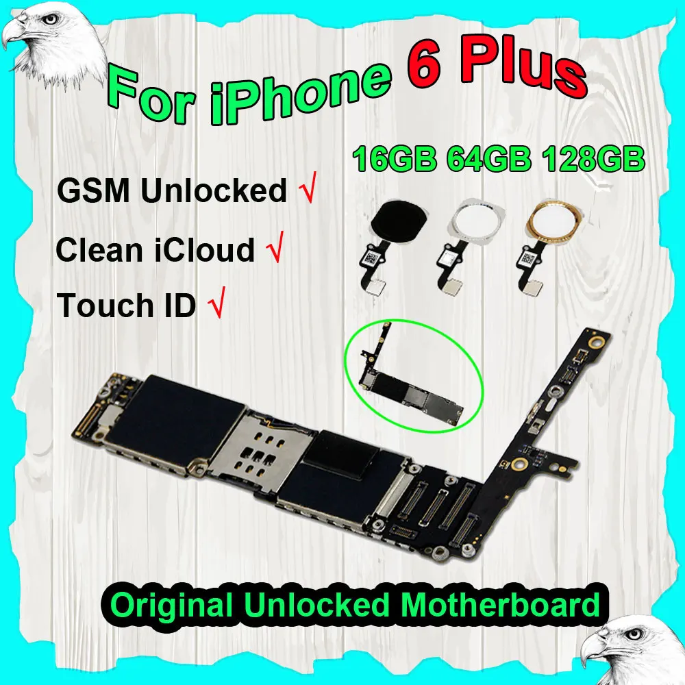 

Original Motherboard For iPhone 6 Plus 5.5'' 16GB 64GB 128GB w/without Touch ID Mainboard Logic Board Free iCloud GSM Unlocked