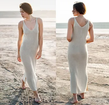 

Summer Beach Dress Ladies Tunics Pareo Large Size Swimwear Womens Tunic Knitted Skirt Neck Drawstring Leisure Cover Up Solid