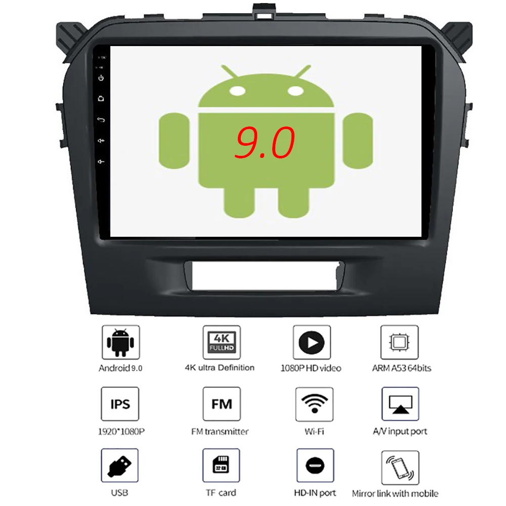 YAZH Android 9,0 пирог авто радио плеер для Suzuki Vitara- с 32 Гб rom 9," 1024*600 HD ips BT5.0 USB RDS зеркалирование