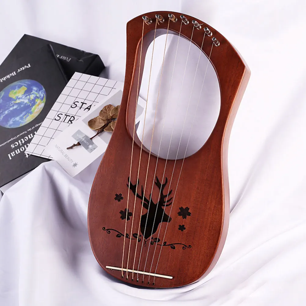 Compact Professional Lyre Harp 7-String Entertainment Instrument Musical Wooden Toy Lightweight Kids Mahogany Gift