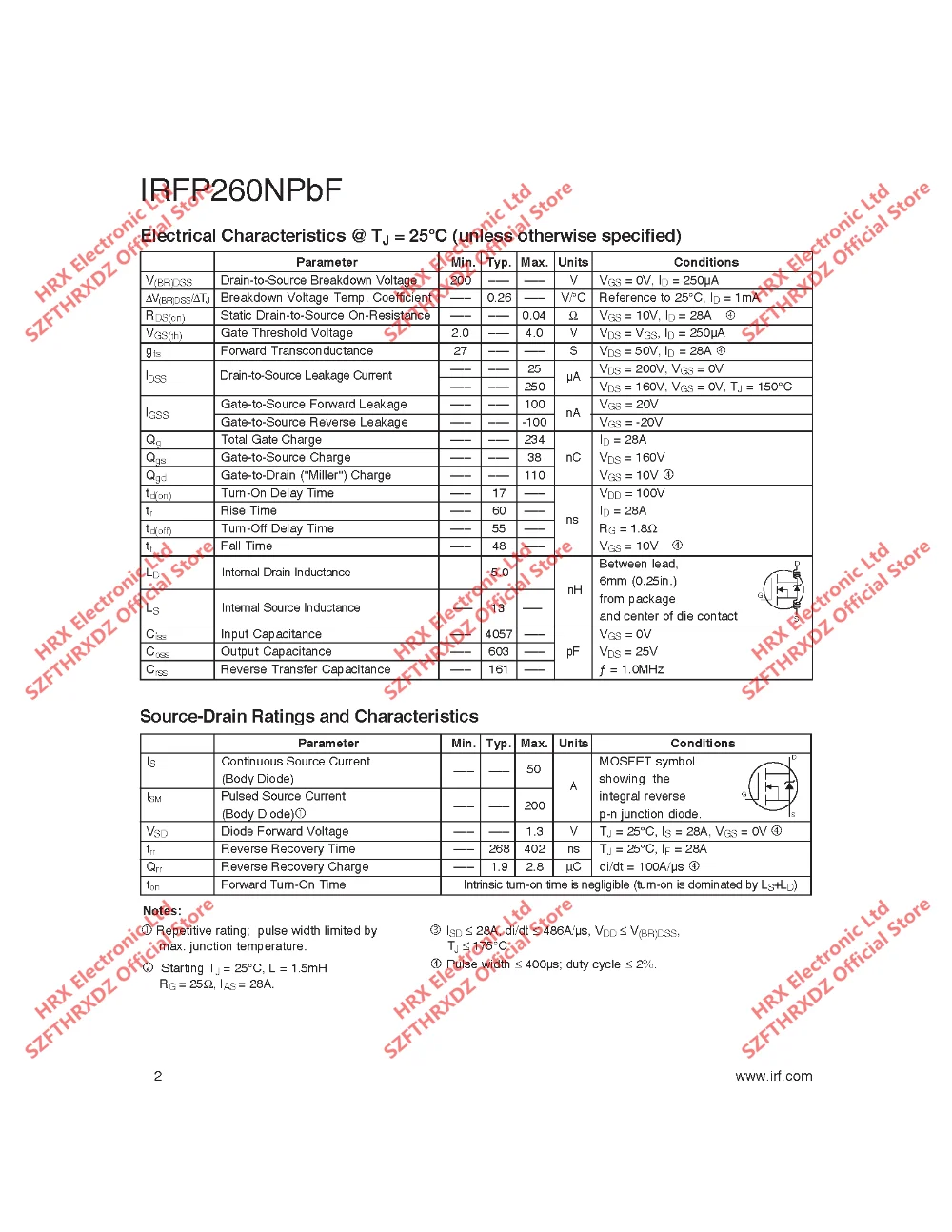 IRFP260NPBF TO247 IRFP260N TO-247 MOSFET MOSFT 200V 49A 40mOhm 156nCAC TO-247 25 шт/трубка(25 шт