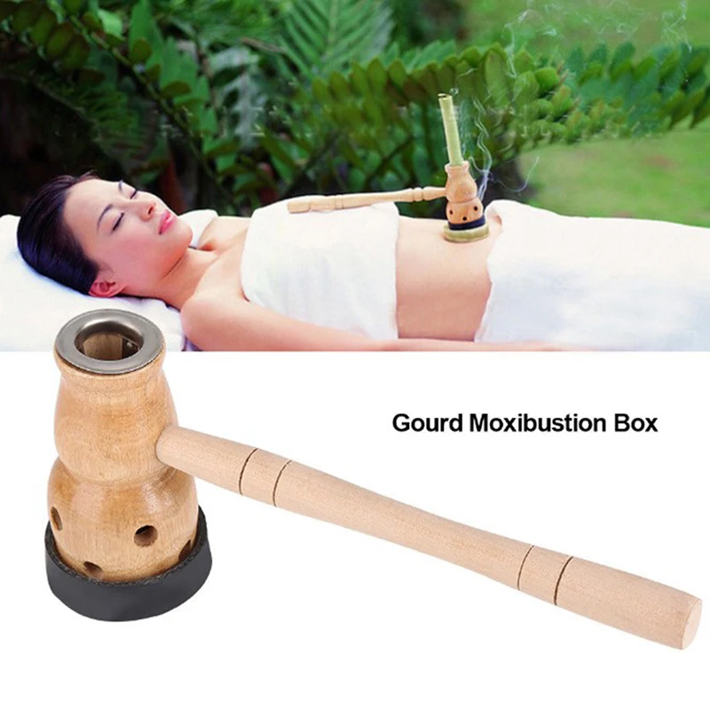 1 set Wooden Gourd Moxa Mugwort Moxibustion Box Gourd Device Massage Burner Roll Set Wormwood Artemisia Acupuncture Moxa