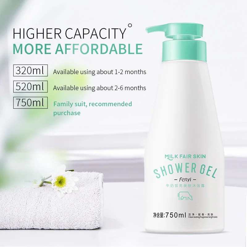 Milk Shower Gel 750ml Moisturizing Wash Shower Gel Leg Shoulder Back