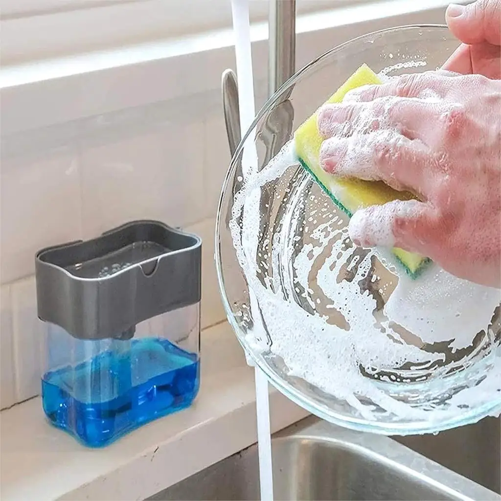 Kitchen Cleaning Liquid Dispenser Manual Push Type Box Dish Soap Container  with Sponge Holder Home Washing Liquid Storage Tools - AliExpress