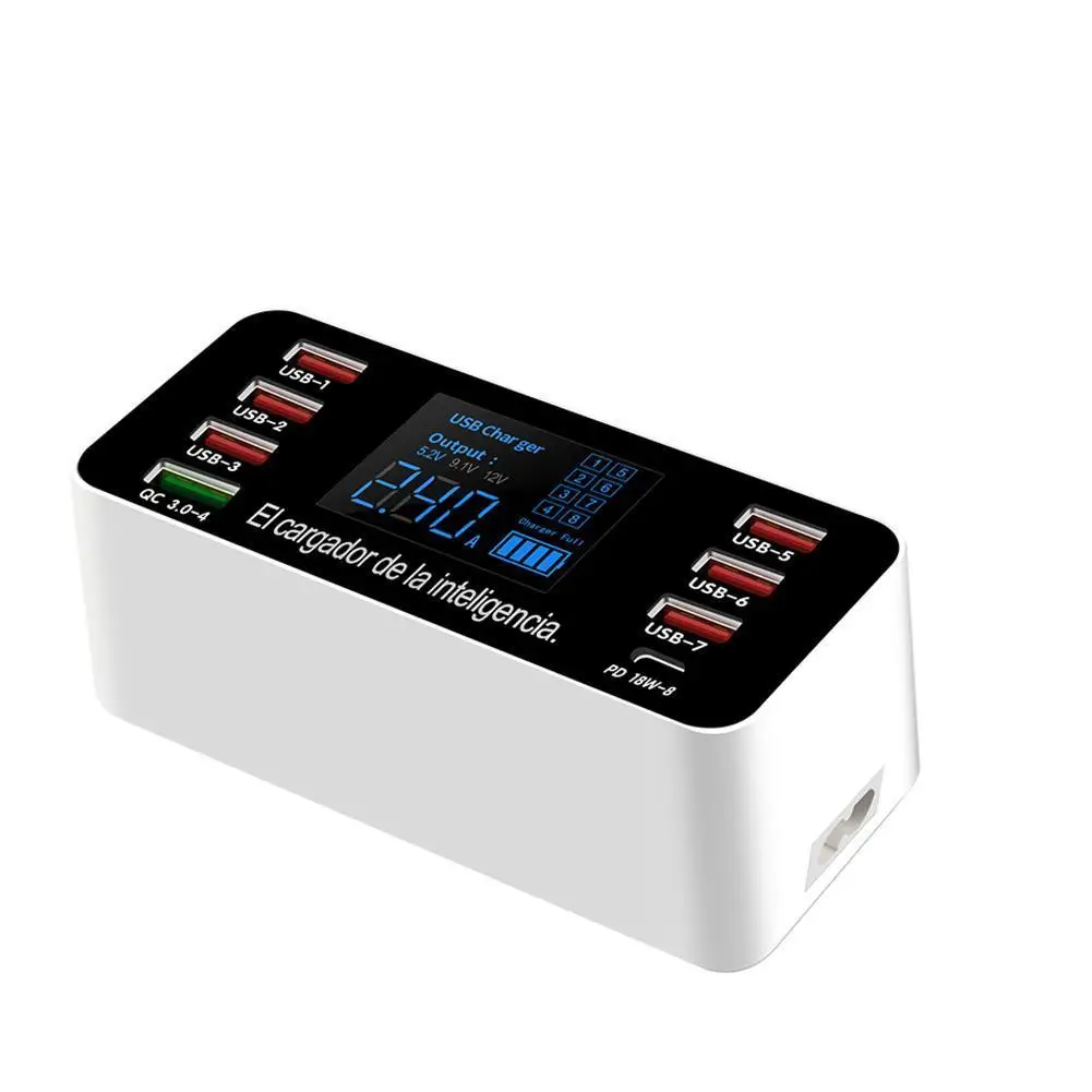 

Multifunctional 8-port Charger Adapter 40W high quality Display Charging Charger LED USB Adapter Desktop Wall V9L7