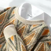 Zocept Autumn Winter New Men's Large Size Pure Wool Loose Thick O-Neck Pullovers Contrast Color Casual Knitted Cashmere Sweater 4