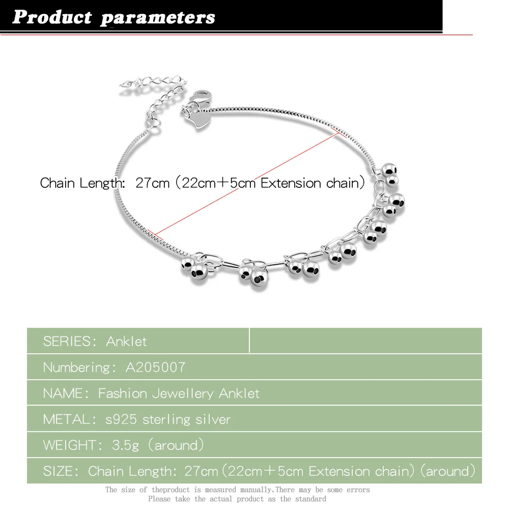 Bohemia Foot Beach Grape Cherry Drop Anklets For Women Girl New Fashion 925 Sterling Silver Leg Chain Jewelry Gift Party