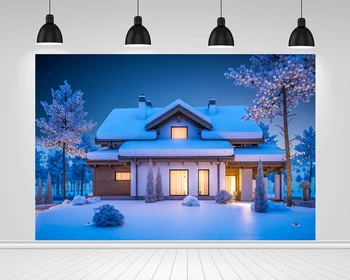 

Scopiso Winter Snow Trees Villa House Scenic Photography Backdrops Christmas Photographic Background Photo Studio Props